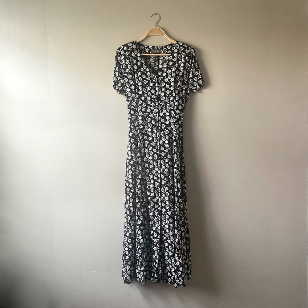 90s vintage black and white floral dress